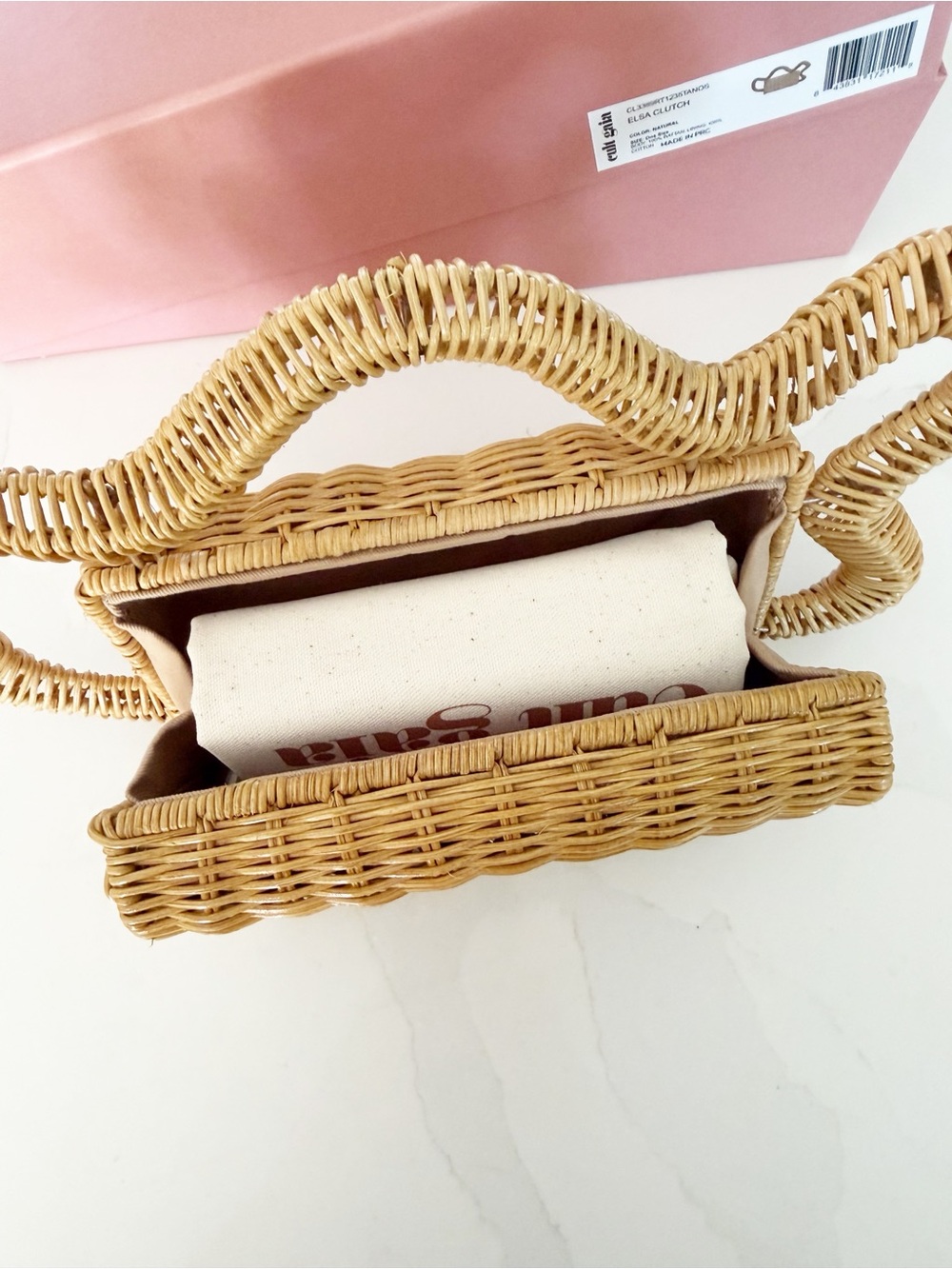 NEW Cult Gaia Elsa Woven Rattan Wavy Handle Clutch MSRP $498 - Picture 12 of 13